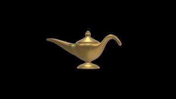 Gold Magic Lamp Rotating on a Transparent Background. Seamless Loop. 4K video