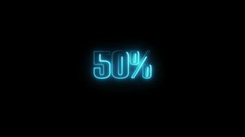 Glowing neon numeric number 50 percent animation isolated on Black Background video