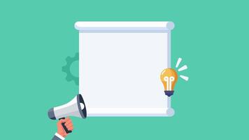 animation white banner with bulb light and megaphone for concept of Interesting fact,did you know,fun fact and any information video