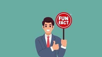animation businessman holding fun fact sign.animated fun fact sign .motion graphic concept for engaging information and trivia video