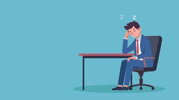 animation sleeping businessman on office with alarm.animated business concept of delay, procrastination, and time management issues. video