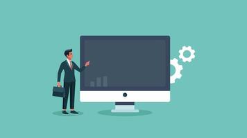 animation businessman pointing graph arrow chart on computer represent increase income,business success,growth financial,grow business video