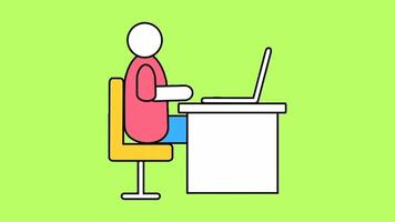 Man work laptop computer animation isolated green screen background video