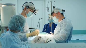 surgeons perform an operation and look through a mobile microscope 2 video