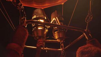 Fire from burner inflates hot air balloon. Flame tongue. 3 video
