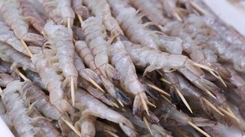 prawns on a wooden stick lie in a large plate video