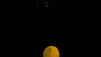 Lemons falling into water on black background. Bright high quality 2 video