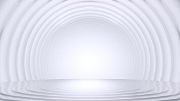 Minimal white circular stage with arch tunnel video