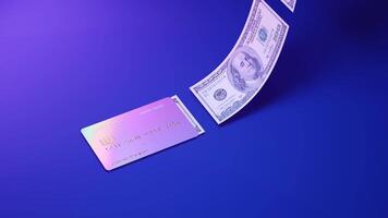 Credit Card and Dollar Bills on Gradient Colorful Background video