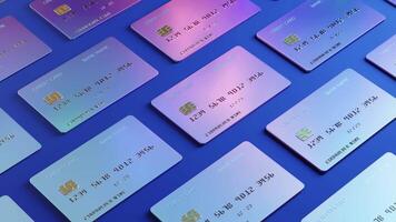 Multiple Credit Cards Arranged on Blue Background in a Stylish Pattern video