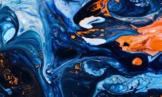 Vibrant Abstract Background of Fluid Acrylic Paint in Blue and Orange Tones with Swirling Patterns and a Modern Artistic Design and High Contrast video