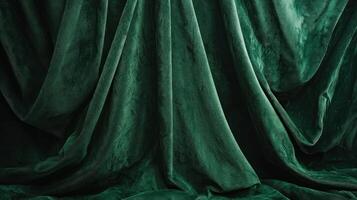 luxurious deep green velvet fabric with soft folds and elegant highlights, creating rich and sophisticated texture photo