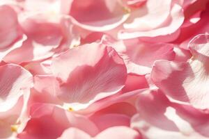 Soft pink rose petals create delicate backdrop, showcasing subtle shadows and gentle floral details that evoke sense of tranquility photo