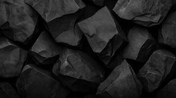 Dark black rock texture with rugged stone surfaces creating a natural and abstract background pattern photo