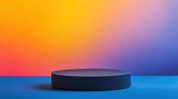 Minimalistic round product display podium on vibrant colorful gradient background for showcasing products promotions and presentations photo