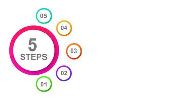 Infographic 5 steps to start with circle template modern color style. for presentation, business and education. 4k animated motion graphic video