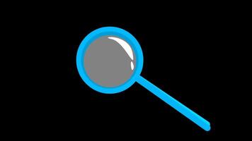 Animation of magnifying glass icon moving right and left looking for something with transparent background. 4K motion graphic video