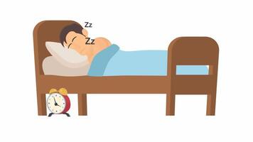 Man is asleep. Animation of a man snoring in bed, alpha channel. Cartoon. video