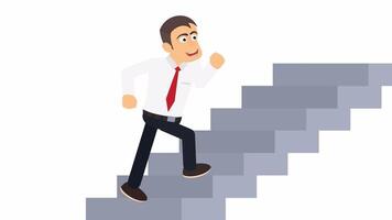 man walks up the stairs. Animation of walking up the stairs, alpha channel. Cartoon video