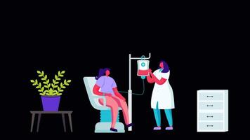 Doctor Installing System for Patient 2D Motion Graphics Animation On Alpha Channel video