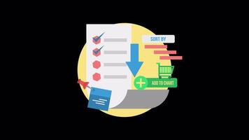 Shopping List in Online Shopping 2D Motion Graphics Animation On Alpha Channel video