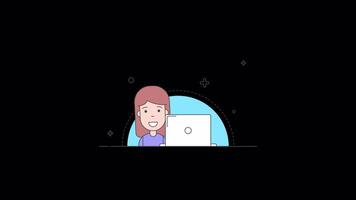 Young Girl Working on Computer 2D Motion Graphics Animation On Alpha Channel video