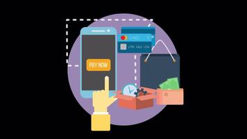 Mobile App Credit Card Payment 2D Motion Graphics Animation On Alpha Channel video