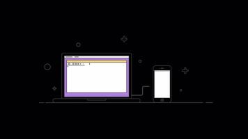 conectando caderno e telefone através da cabo 2d movimento gráficos animação em alfa canal video