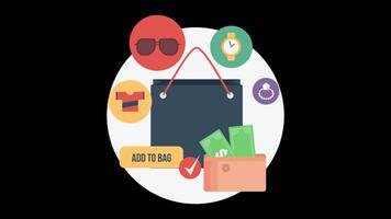 Online Store Products and Shopping 2D Motion Graphics Animation On Alpha Channel video