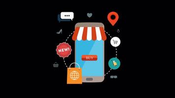 Mobile Phone Online Shopping 2D Motion Graphics Animation On Alpha Channel video
