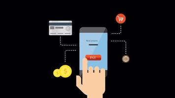 Mobile Online Payment 2D Motion Graphics Animation On Alpha Channel video