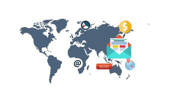 Sending Business Email Worldwide 2D Motion Graphics Animation On Alpha Channel video