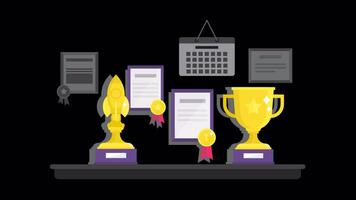 Winning Competitions and Trophies 2D Motion Graphics Animation On Alpha Channel video