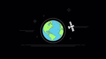 Earth and Satellite in Orbit 2D Motion Graphics Animation On Alpha Channel video