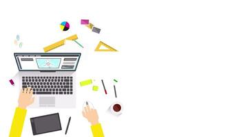 Designer Working in Office at Desk 2D Motion Graphics Animation On Alpha Channel video