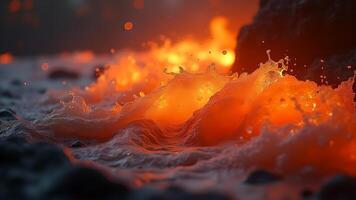 A lava flow is seen in the ocean photo