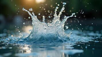 Water splash with sun in background photo