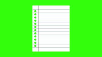 This animated notebook sheet features blue horizontal lines and a red left margin on a green background, the blank and lined paper is perfect for illustrating writing, notes, and organization, school video