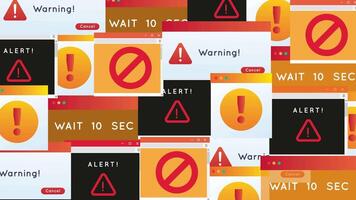 Collection of warning signs on a computer screen animation video