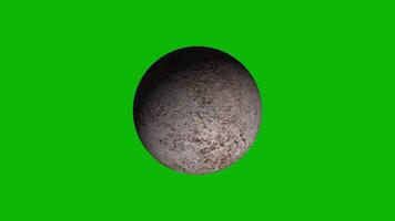 Rotating Rocky Grey Planet on Green Screen. Rusty Spots Planet Rotating Animation in Alpha video