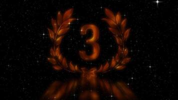 A gorgeous bronze emblem of the third place ranking with a laurel wreath and a flower petal in the middle. video
