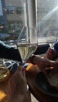 Cheers We are joyfully celebrating with friends while enjoying white wine video