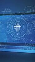 3D laptop display with animated statistical graphics. video