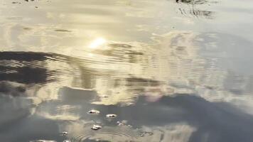 Scenery surface of sea illuminated by bright sun at sunset. Calm view on lake with small waves at summertime. Beautiful summer nature landscape. Concept of tranquility scene. Slow motion video