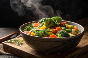 Steaming Fresh Mixed Vegetables in a Bowl photo