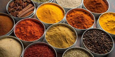 Assorted Spices and Herbs in Jars for Cooking and Flavoring photo