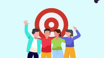 Animated of goal enthusiasm for target community. Community Focused concept. Full length animation illustration. High quality 4k footage video