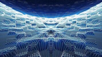 Abstract scene of futuristic cyber world, sci-fi grid, technology glowing surface, neon night scene, digital science background video