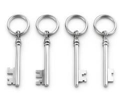 Four Silver Keys with Key Rings Arranged in a Row photo