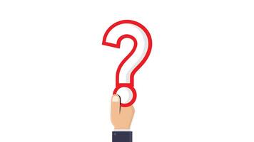 Animation of hand with red question mark, ideal for presentations, educational videos, explainer animations, or as a visual aid. video